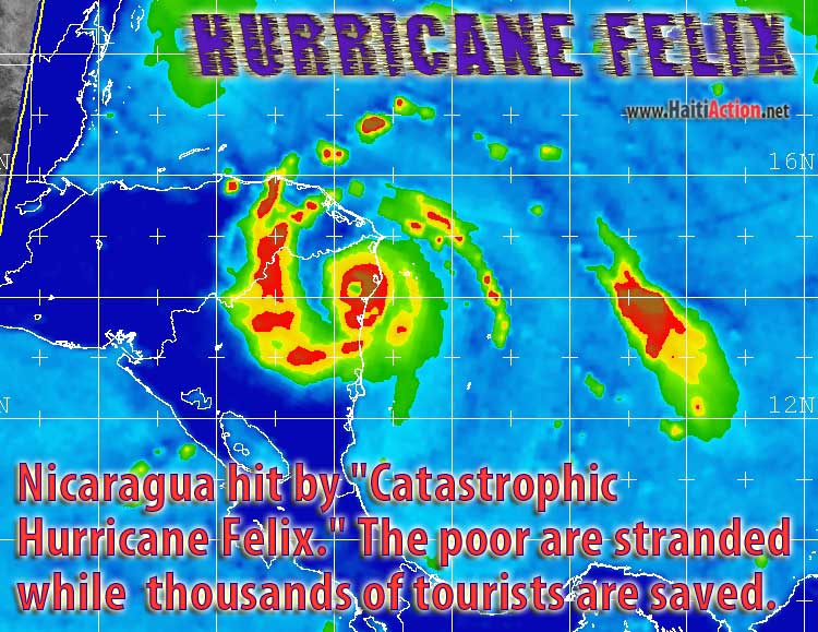 the ominous skull pattern sits in the center of this satellite image of Hurricane Felix over Nicaragua and Hondurasprovided by the US Navy